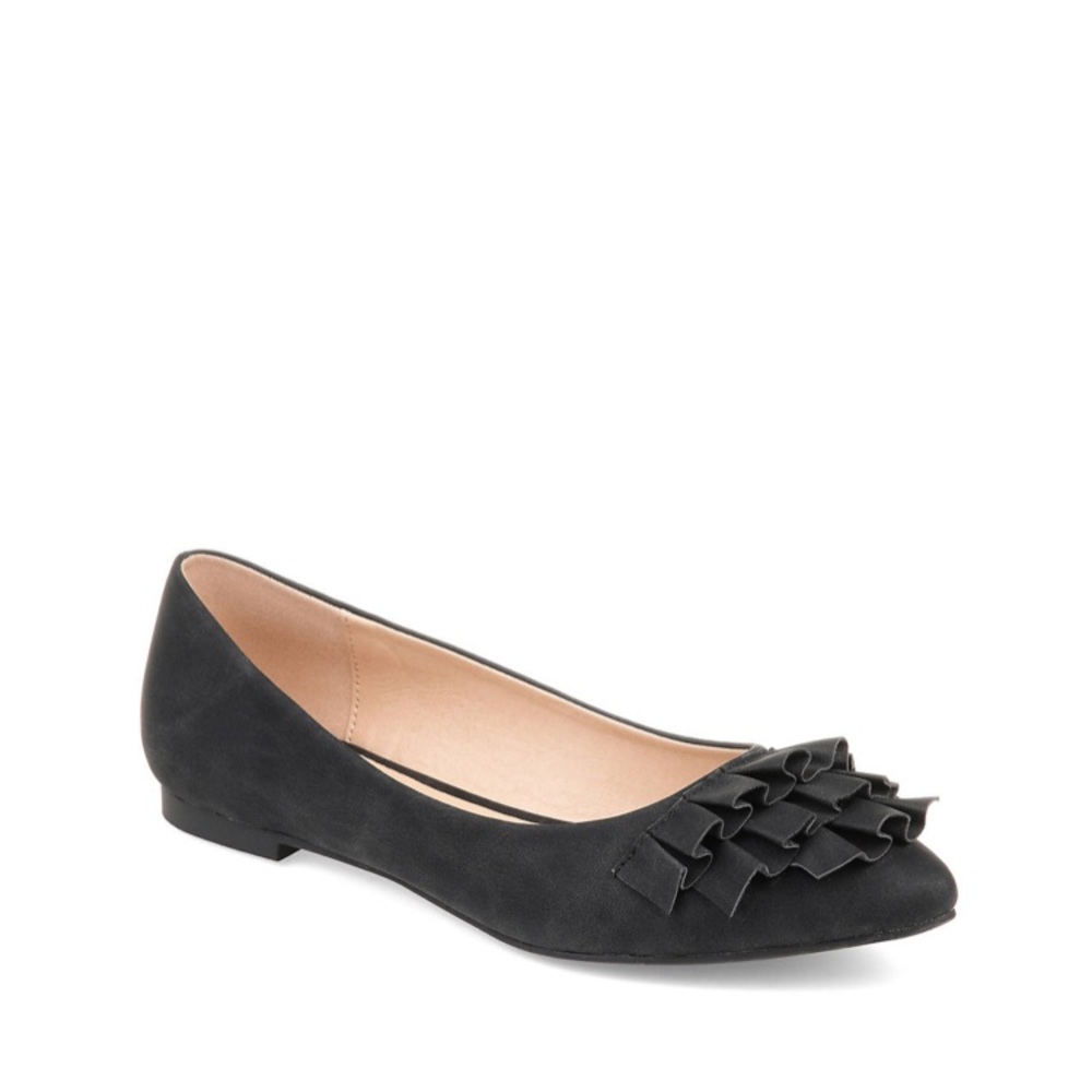 JG black Flats with ruffled toe detail